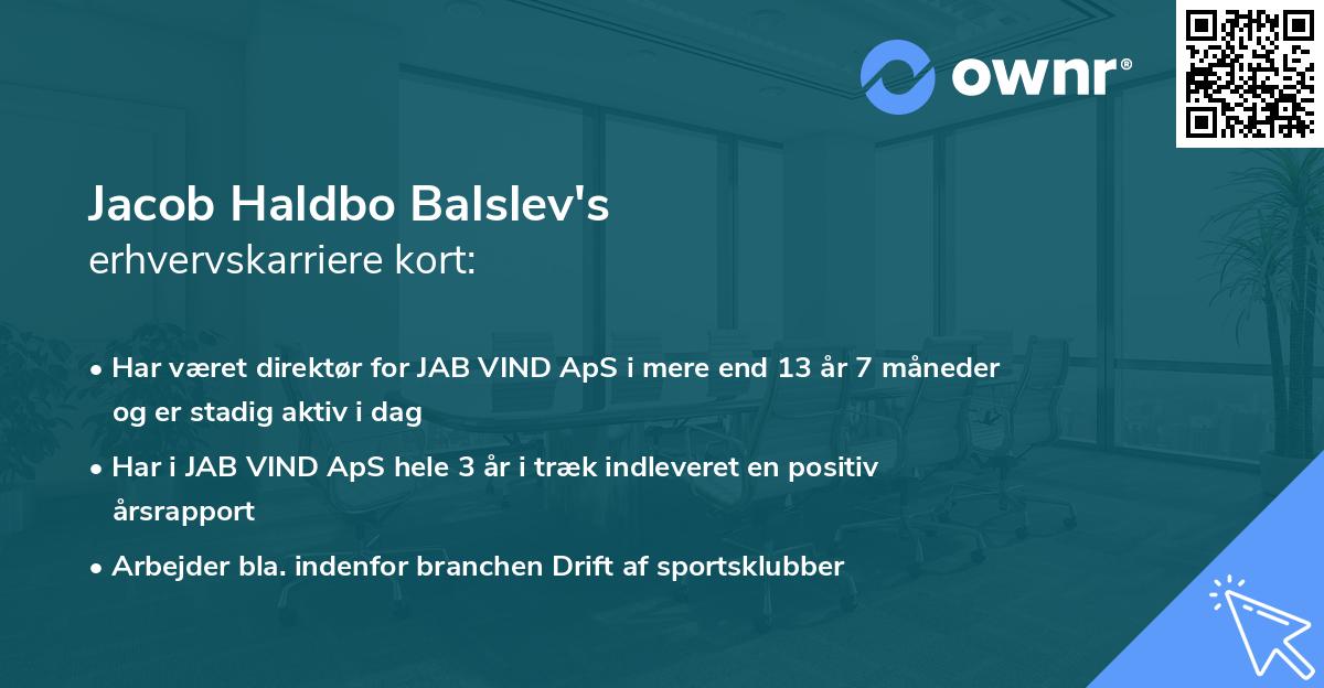 Jacob Haldbo Balslev's erhvervskarriere kort