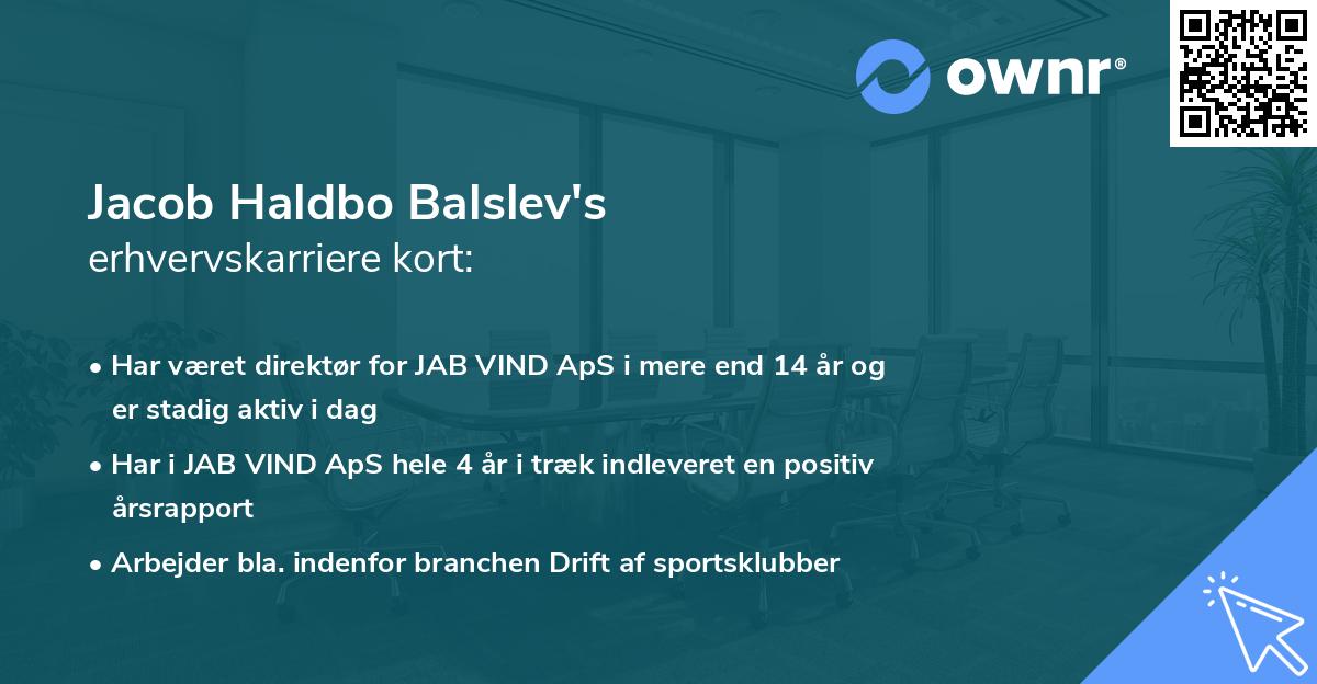 Jacob Haldbo Balslev's erhvervskarriere kort