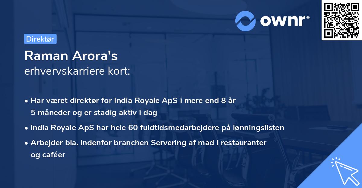 Raman Arora's erhvervskarriere kort