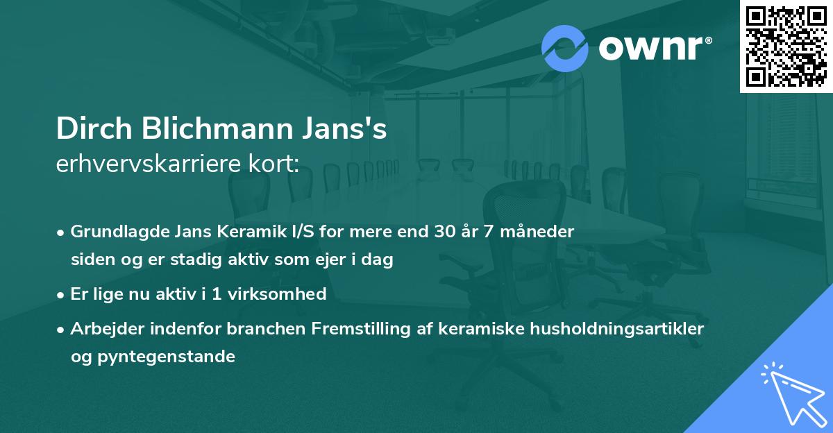 Dirch Blichmann Jans's erhvervskarriere kort