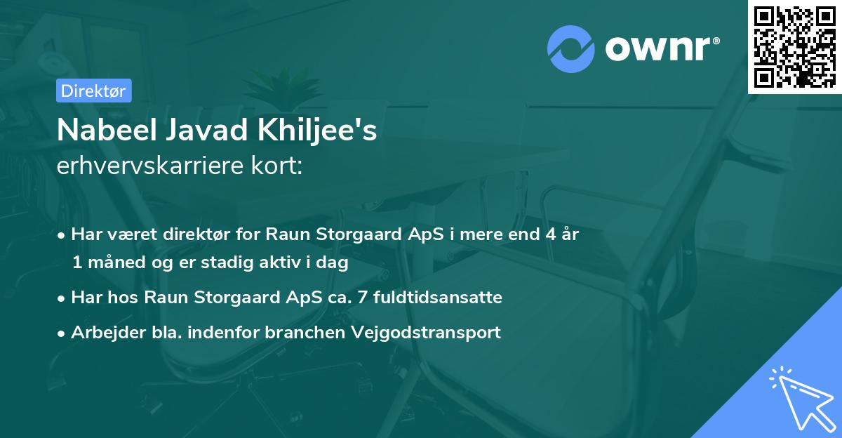 Nabeel Javad Khiljee's erhvervskarriere kort