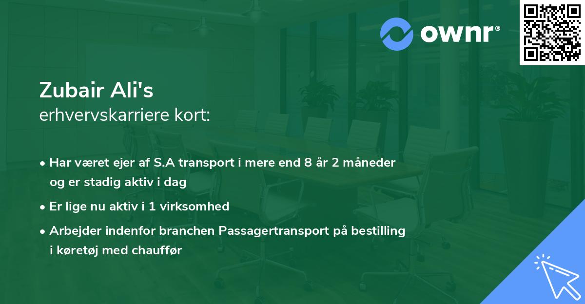 Zubair Ali's erhvervskarriere kort