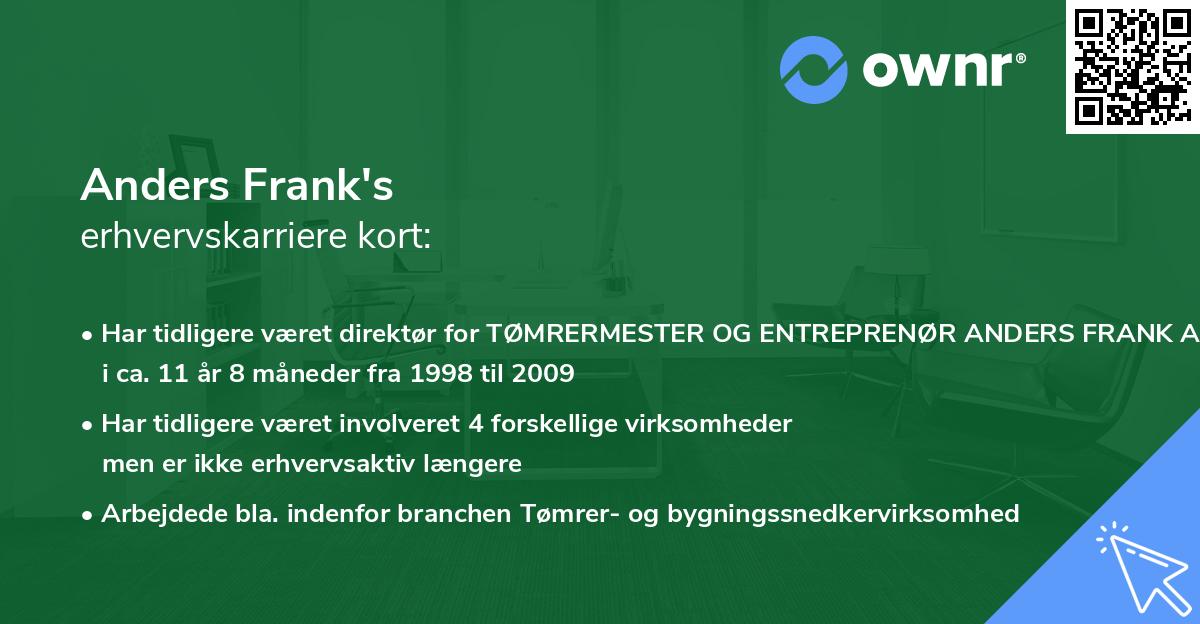 Anders Frank's erhvervskarriere kort