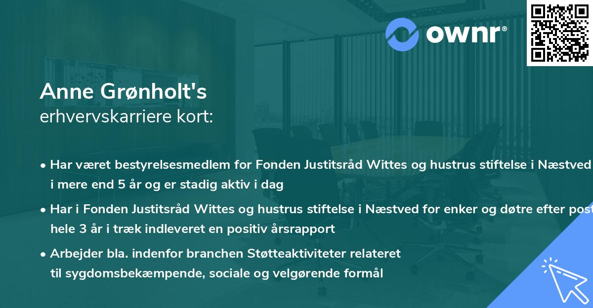 Anne Grønholt's erhvervskarriere kort