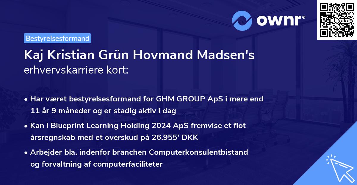 Kaj Kristian Grün Hovmand Madsen's erhvervskarriere kort