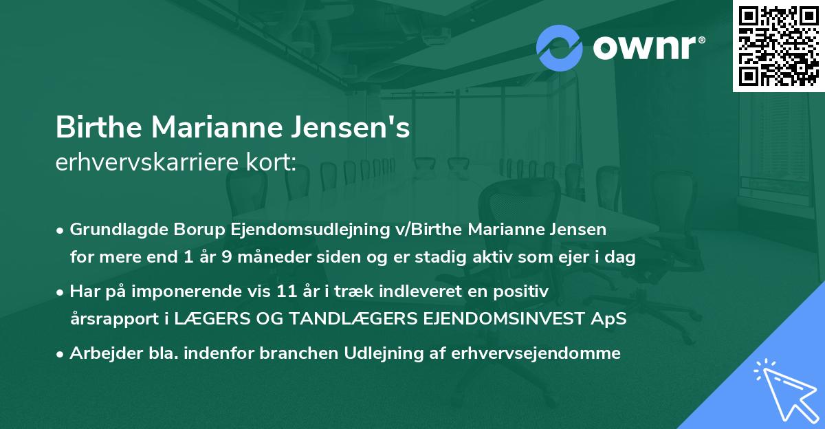 Birthe Marianne Jensen's erhvervskarriere kort