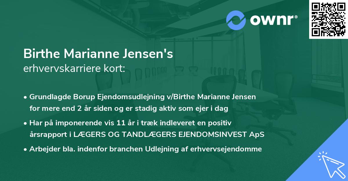 Birthe Marianne Jensen's erhvervskarriere kort