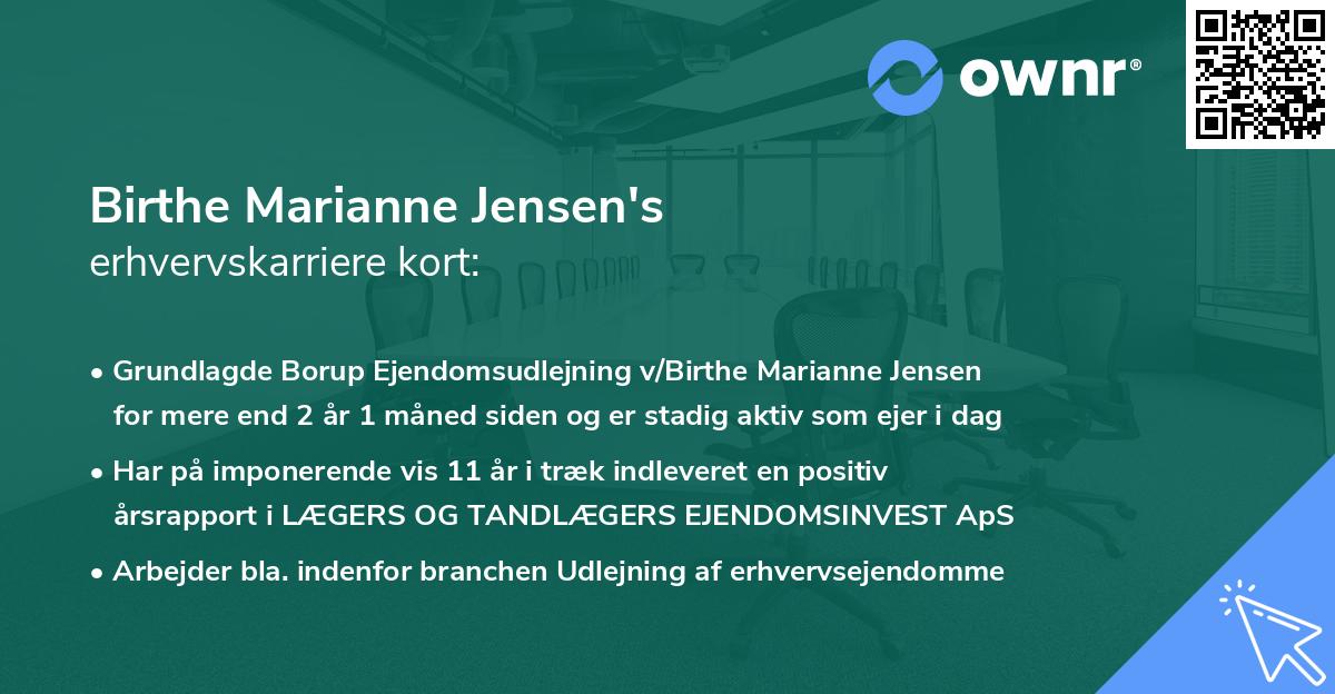Birthe Marianne Jensen's erhvervskarriere kort