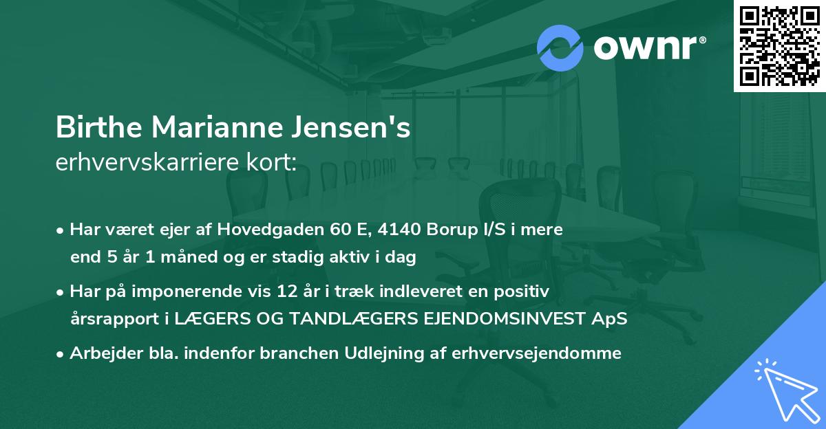Birthe Marianne Jensen's erhvervskarriere kort