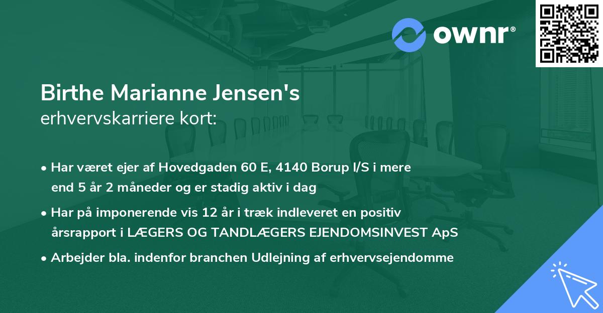 Birthe Marianne Jensen's erhvervskarriere kort