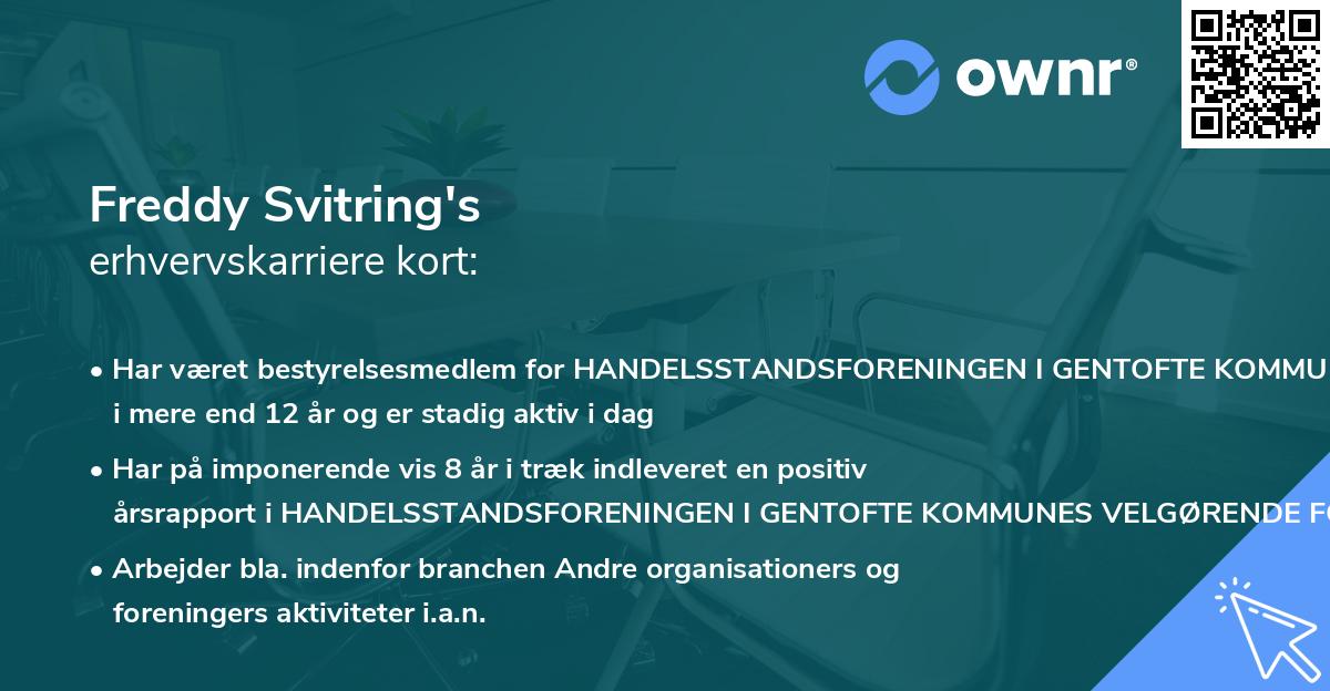 Freddy Svitring's erhvervskarriere kort