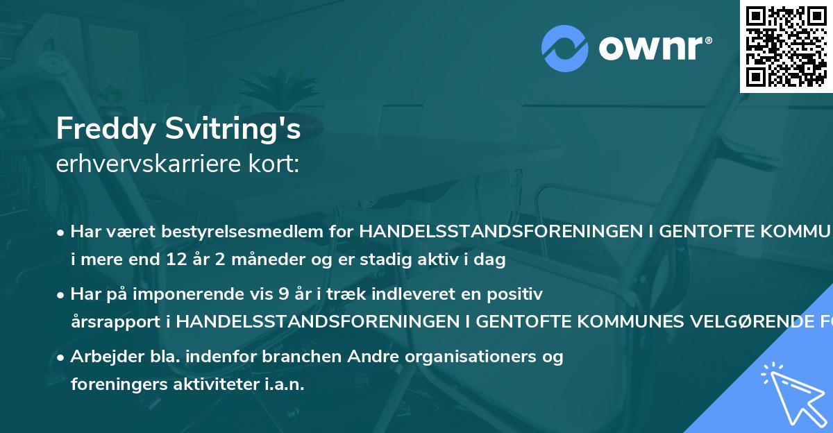 Freddy Svitring's erhvervskarriere kort