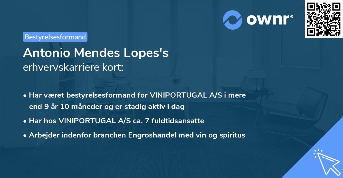 Antonio Mendes Lopes's erhvervskarriere kort