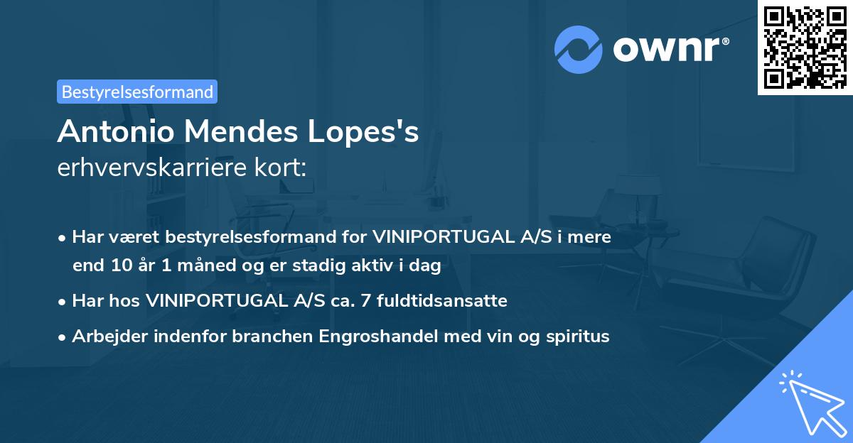 Antonio Mendes Lopes's erhvervskarriere kort