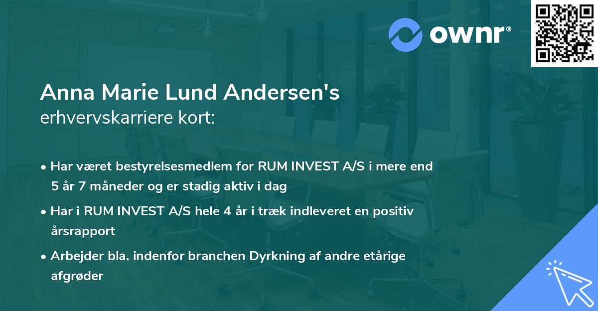 Anna Marie Lund Andersen's erhvervskarriere kort