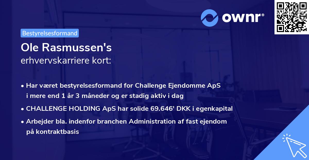 Ole Rasmussen's erhvervskarriere kort
