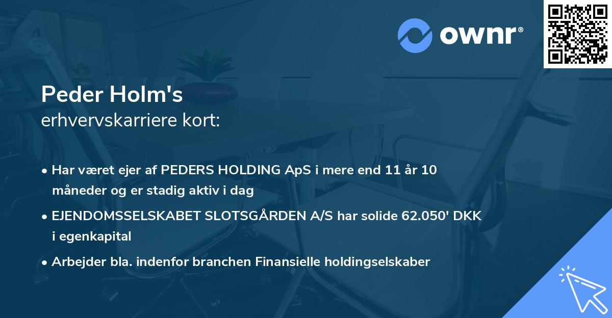 Peder Holm's erhvervskarriere kort
