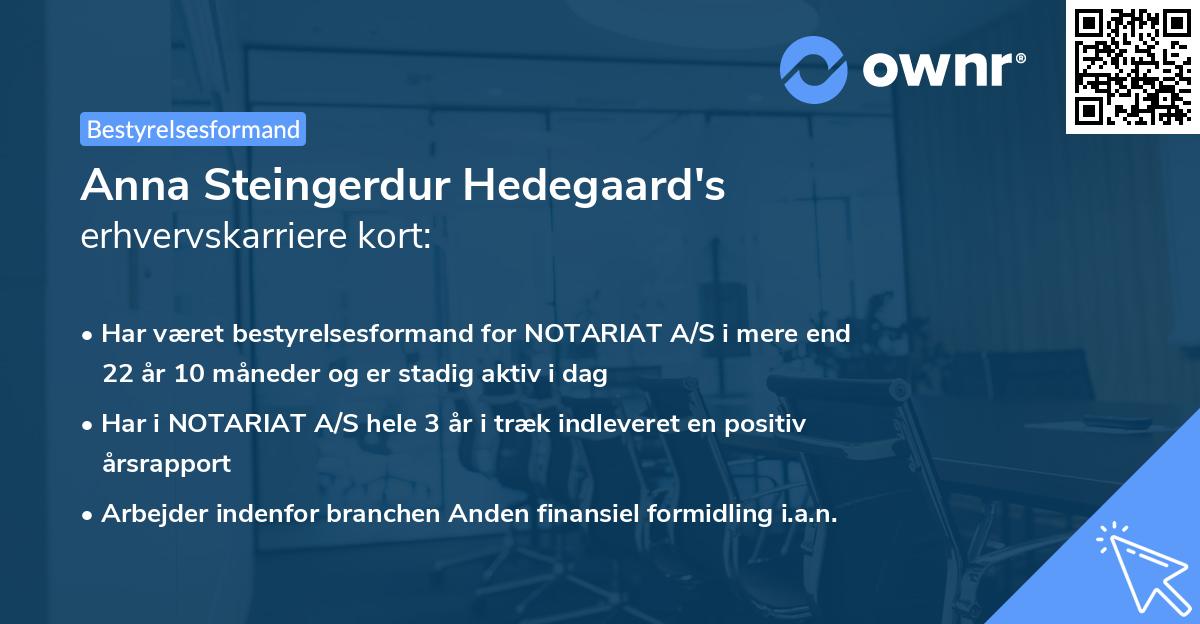 Anna Steingerdur Hedegaard's erhvervskarriere kort