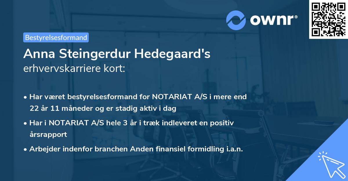 Anna Steingerdur Hedegaard's erhvervskarriere kort