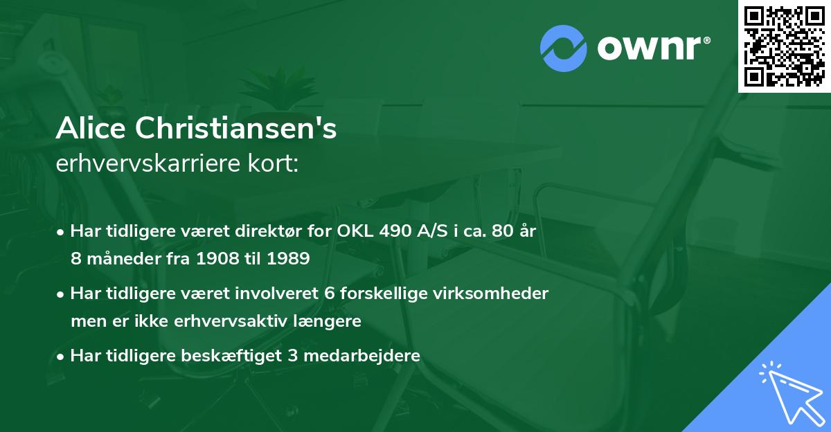 Alice Christiansen's erhvervskarriere kort
