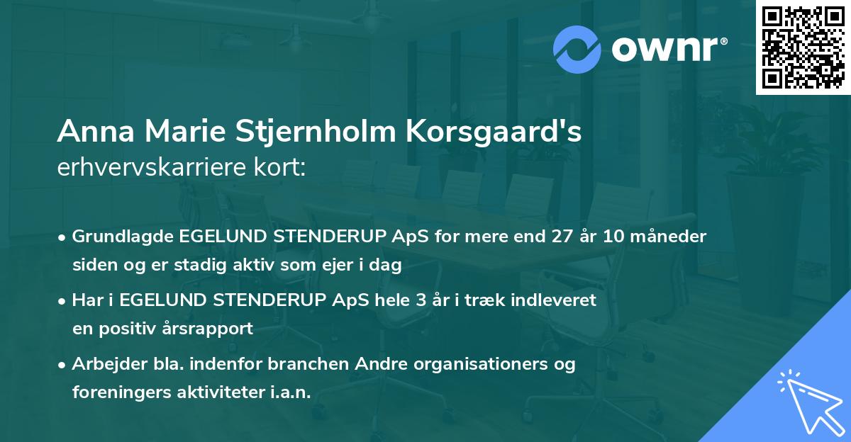 Anna Marie Stjernholm Korsgaard's erhvervskarriere kort