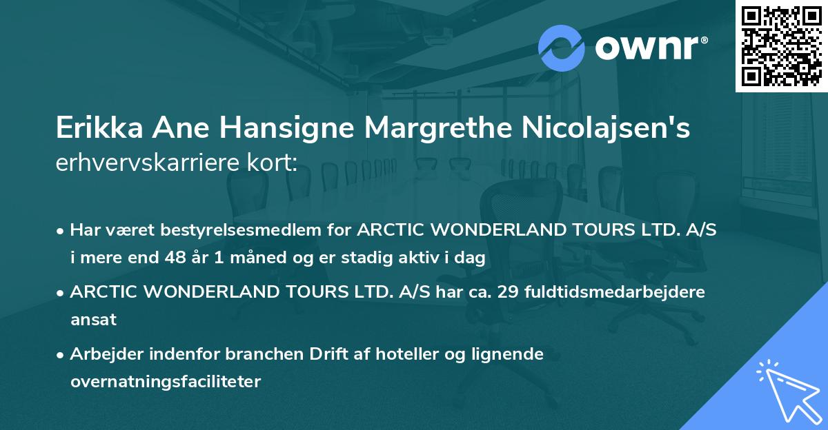 Erikka Ane Hansigne Margrethe Nicolajsen's erhvervskarriere kort