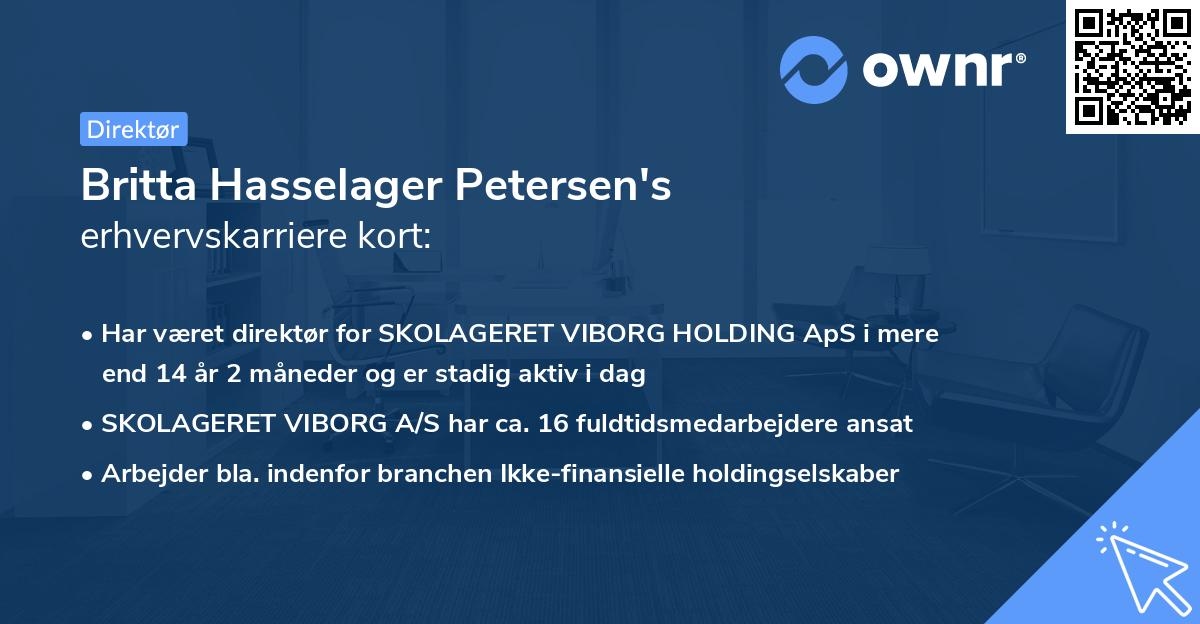Britta Hasselager Petersen's erhvervskarriere kort