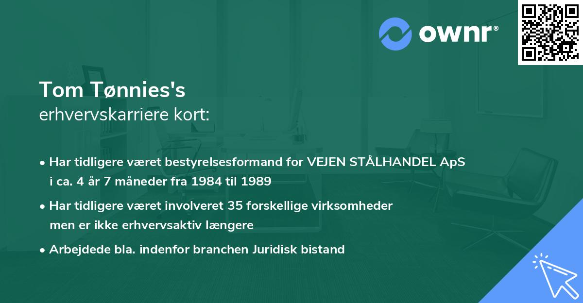 Tom Tønnies's erhvervskarriere kort