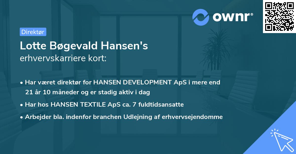 Lotte Bøgevald Hansen's erhvervskarriere kort