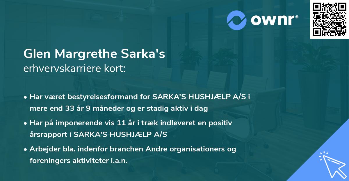 Glen Margrethe Sarka's erhvervskarriere kort