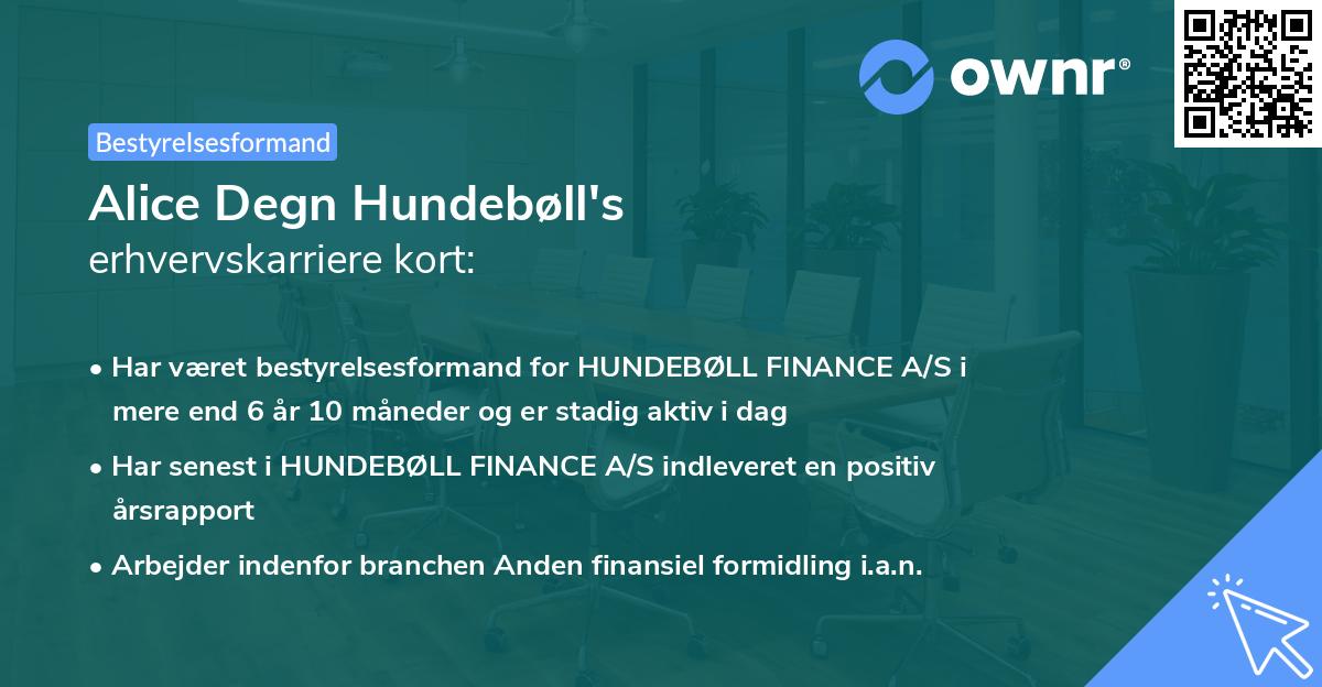 Alice Degn Hundebøll's erhvervskarriere kort