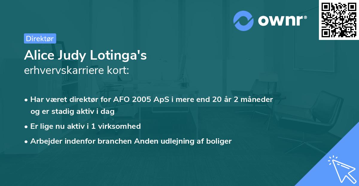 Alice Judy Lotinga's erhvervskarriere kort