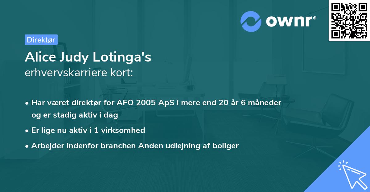 Alice Judy Lotinga's erhvervskarriere kort