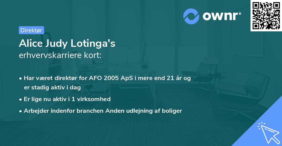 Alice Judy Lotinga's erhvervskarriere kort