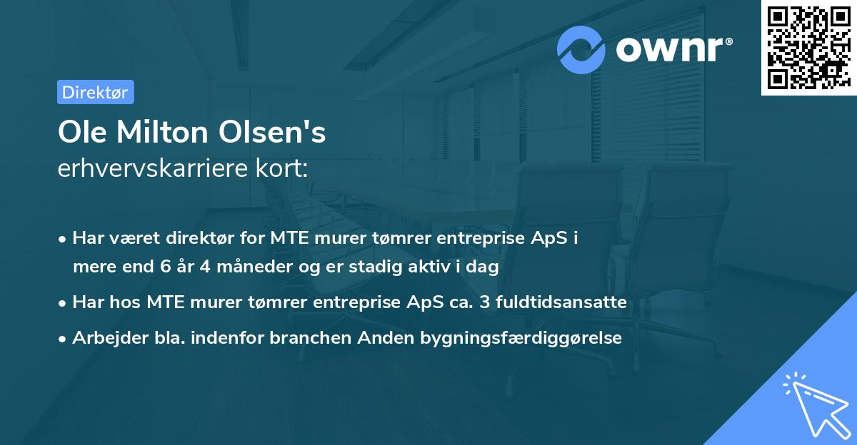 Ole Milton Olsen's erhvervskarriere kort