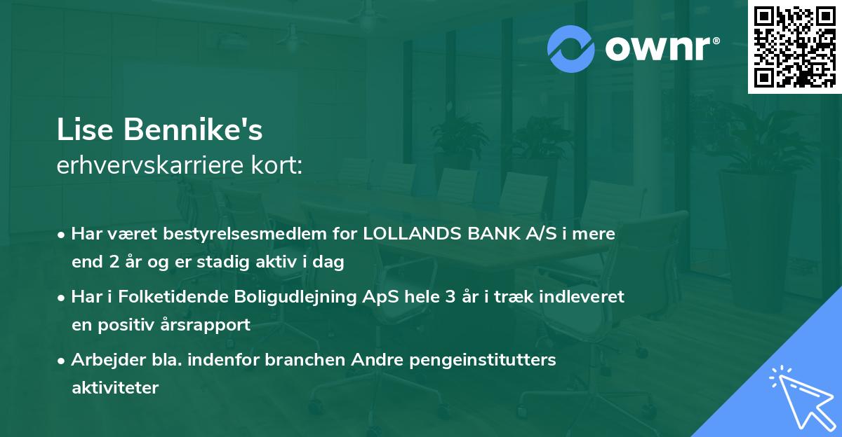 Lise Bennike's erhvervskarriere kort