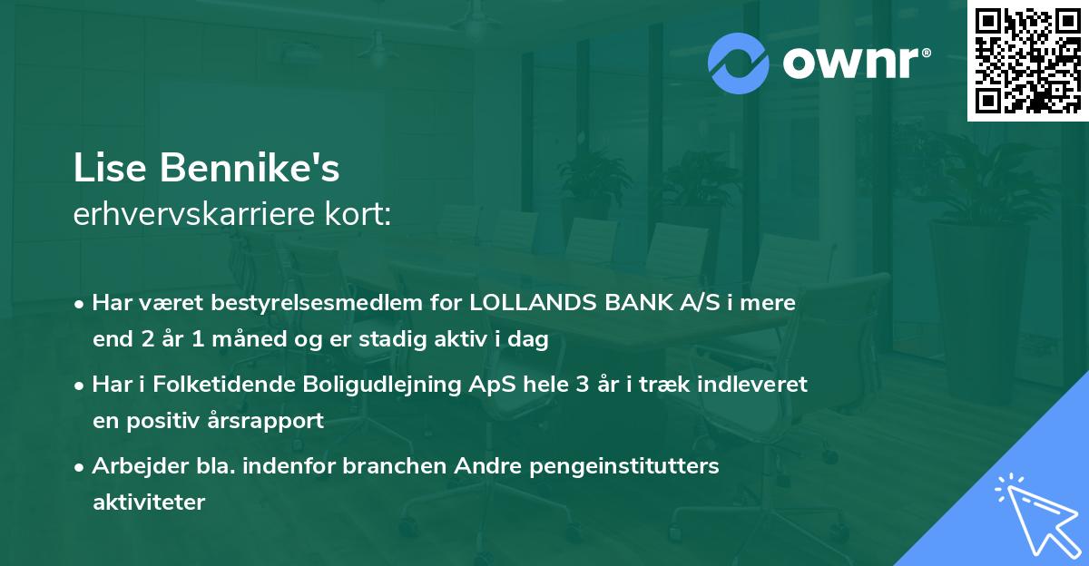 Lise Bennike's erhvervskarriere kort