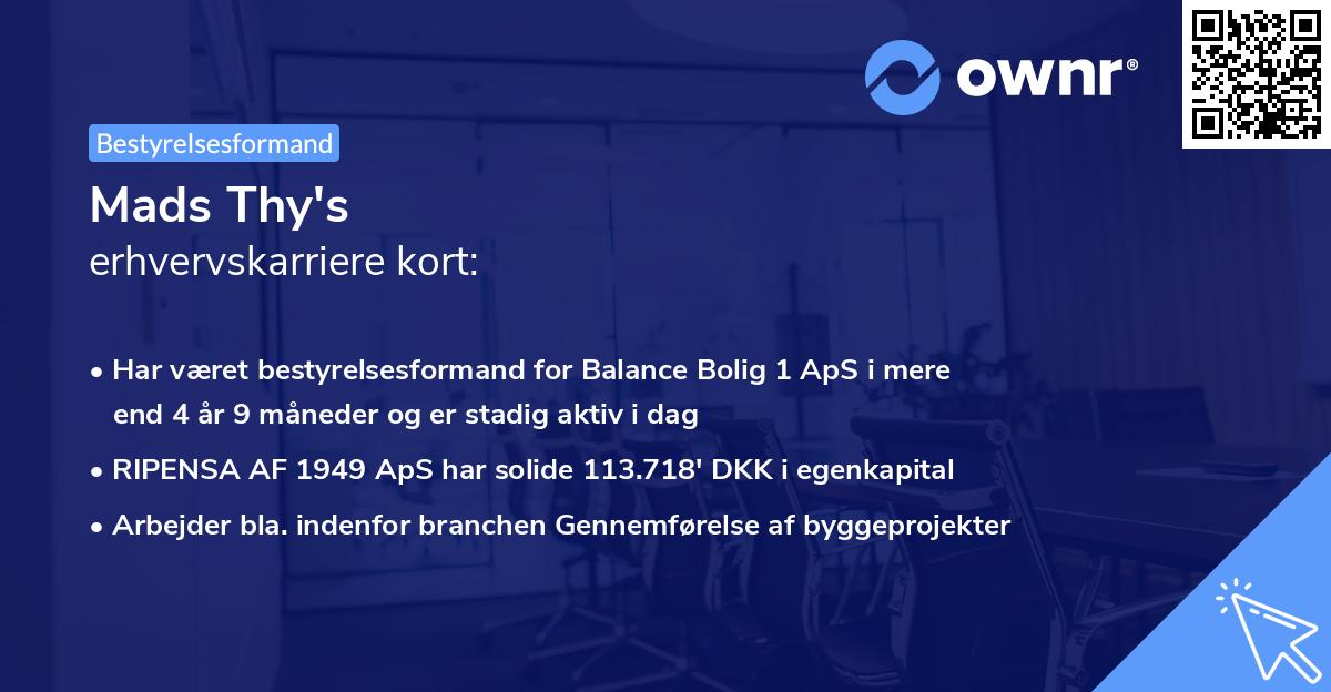 Mads Thy's erhvervskarriere kort