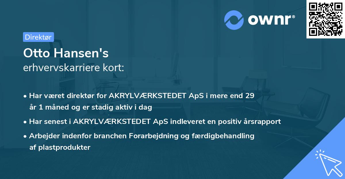 Otto Hansen's erhvervskarriere kort