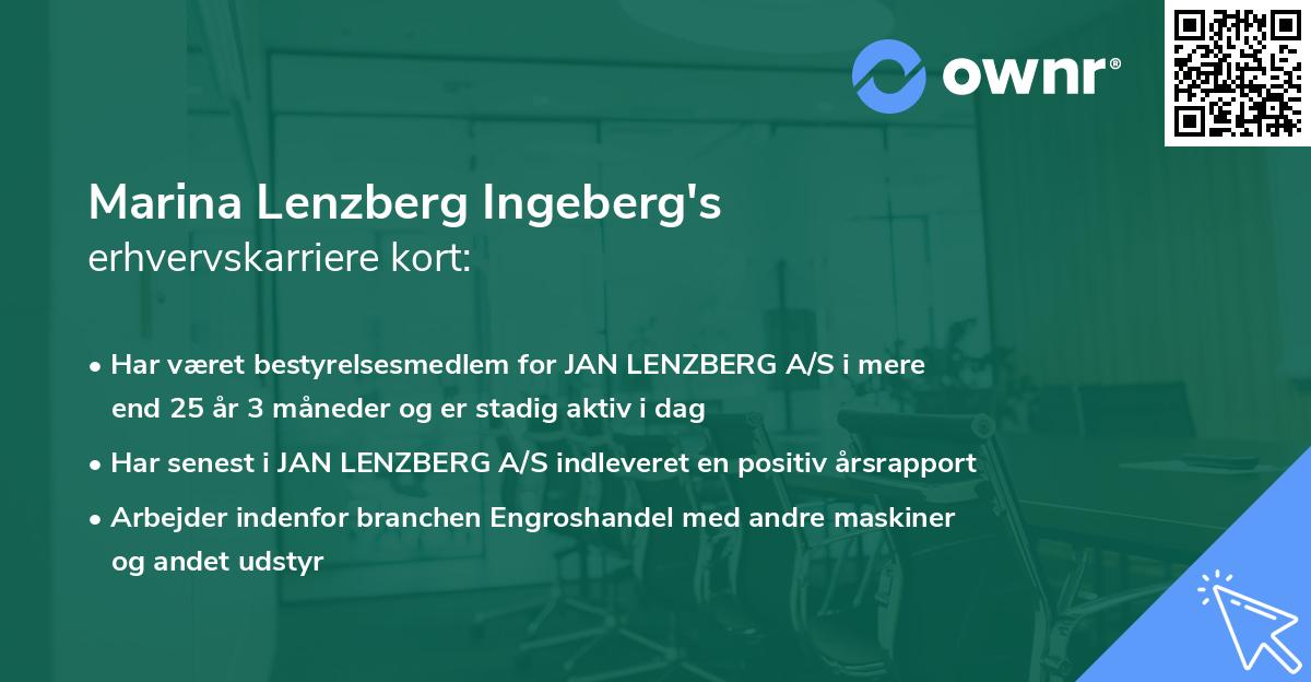 Marina Lenzberg Ingeberg's erhvervskarriere kort