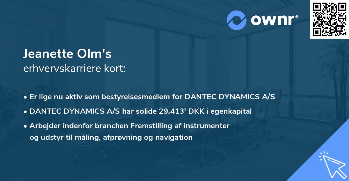 Jeanette Olm's erhvervskarriere kort