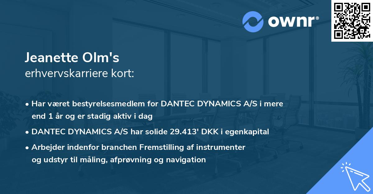 Jeanette Olm's erhvervskarriere kort