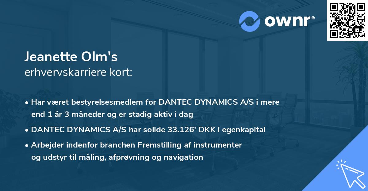 Jeanette Olm's erhvervskarriere kort