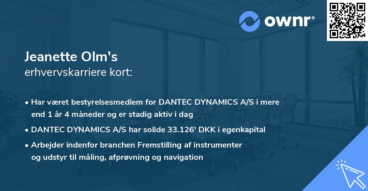 Jeanette Olm's erhvervskarriere kort