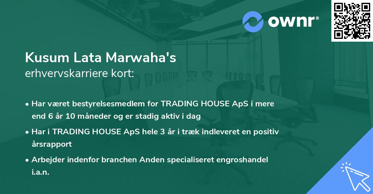 Kusum Lata Marwaha's erhvervskarriere kort