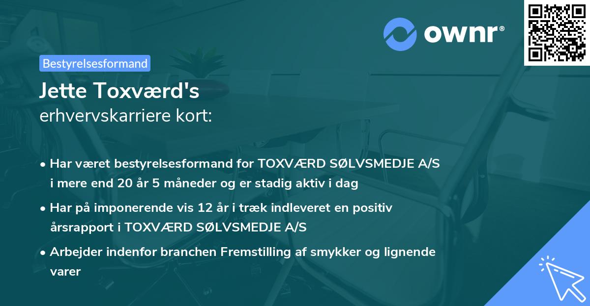 Jette Toxværd's erhvervskarriere kort