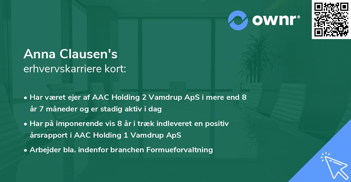 Anna Clausen's erhvervskarriere kort