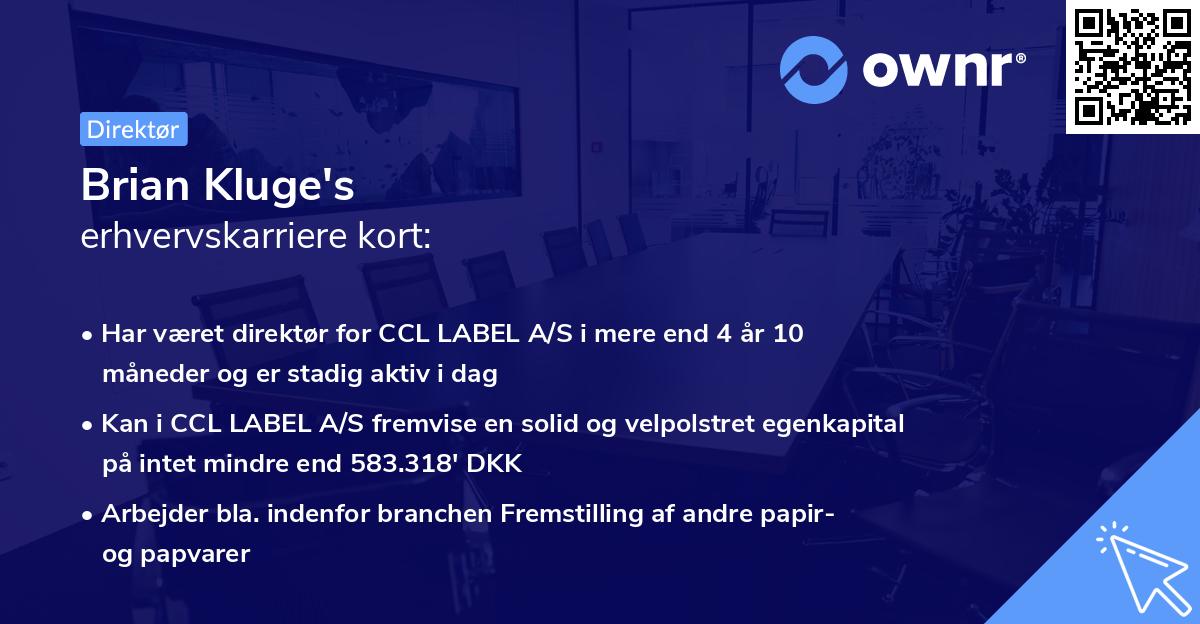 Brian Kluge's erhvervskarriere kort