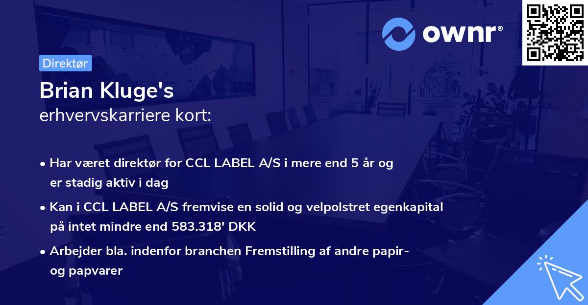 Brian Kluge's erhvervskarriere kort