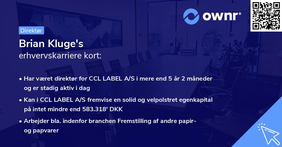 Brian Kluge's erhvervskarriere kort
